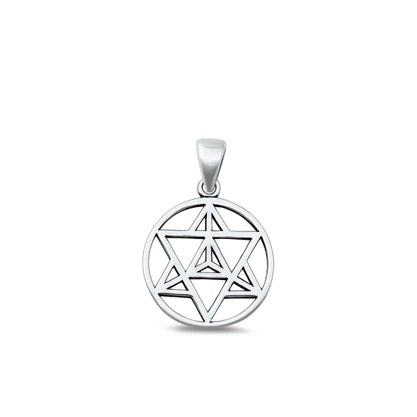 Sterling Silver Oxidized Celtic Merkabah Plain Pendant Face Height-16.7mm