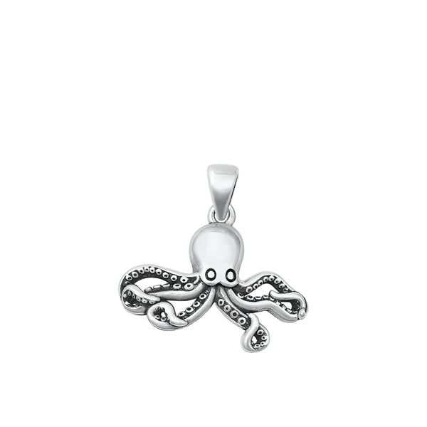 Sterling Silver Oxidized Octopus Plain Pendant Face Height-14.9mm