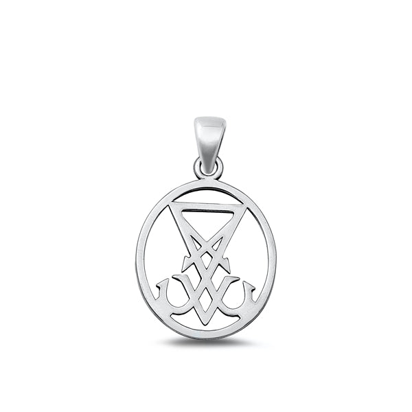 Sterling Silver Oxidized Lucifer Sigil Plain Pendant Face Height-19.6mm