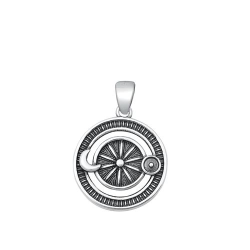 Sterling Silver Oxidized Astrology Wheel Pendant