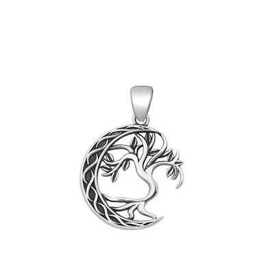 Sterling Silver Oxidized Moon and Tree Pendant