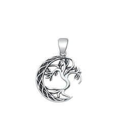 Sterling Silver Oxidized Moon and Tree Pendant