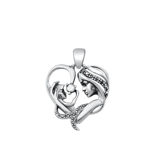 Sterling Silver Oxidized Mother and Child Pendant