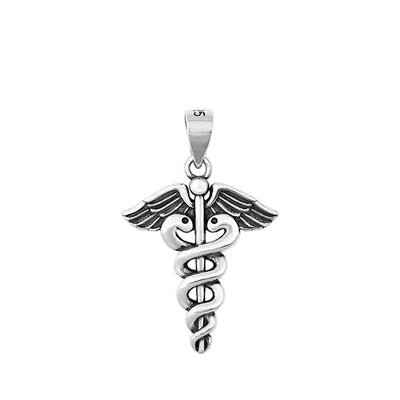 Sterling Silver Oxidized Caduceus Pendant