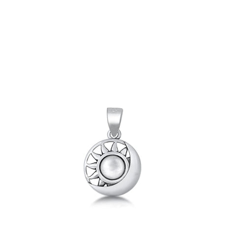 Sterling Silver Oxidized Sun and Moon Pendant