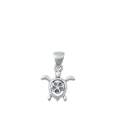 Sterling Silver Oxidized Turtle and Flower Pendant