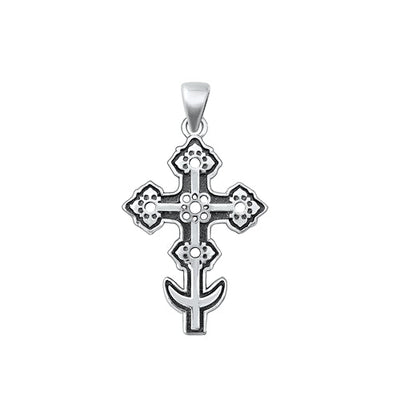 Sterling Silver Oxidized Cross Pendant-23.9mm