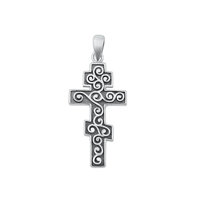 Sterling Silver Oxidized Swirl Cross Pendant-23.8mm