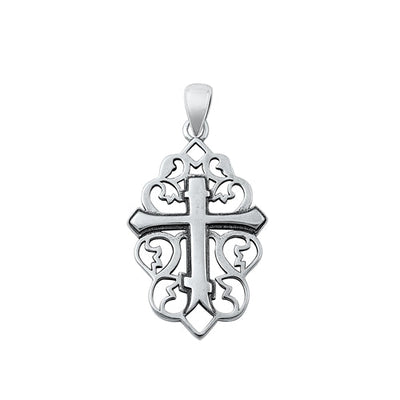 Sterling Silver Oxidized Cross Pendant-24mm