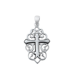 Sterling Silver Oxidized Cross Pendant-24mm