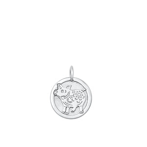 Sterling Silver Rhodium Plated Chinese Zodiac PIG Pendant-14.8mm