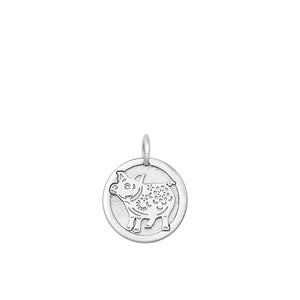 Sterling Silver Rhodium Plated Chinese Zodiac PIG Pendant
