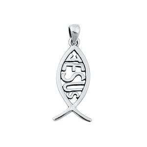 Sterling Silver Oxidized Jesus Fish Pendant