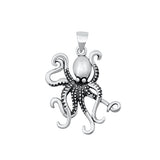 Sterling Silver Oxidized Octopus Pendant-26.4 mm