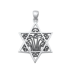 Sterling Silver Oxidized Star of David Pendant-27.5 mm