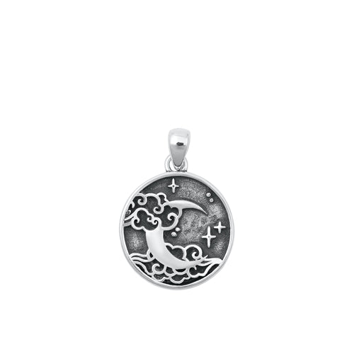 Sterling Silver Oxidized Moon Pendant
