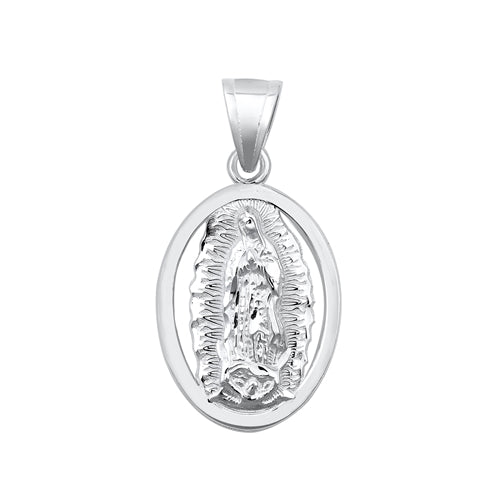 Sterling Silver Polished Virgin Mary Pendant-28mm