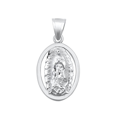 Sterling Silver Polished Virgin Mary Pendant-28mm