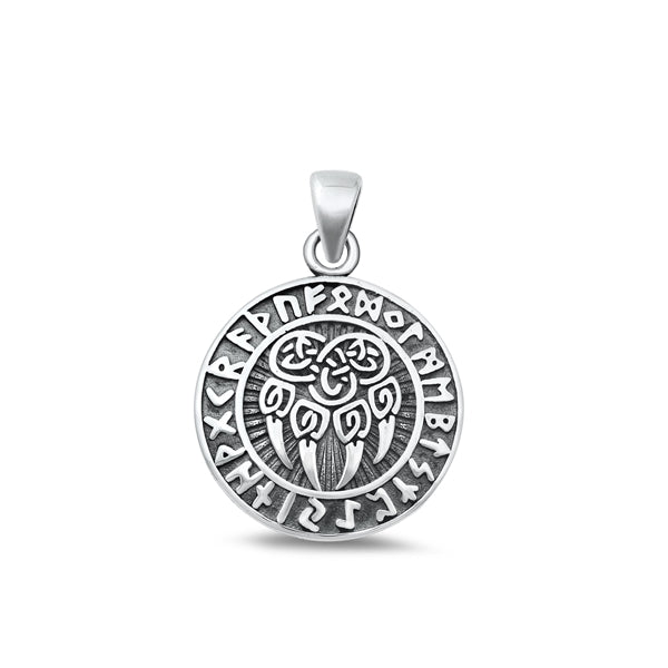 Sterling Silver Oxidized Aztec Bear Paw Runes Plain Pendant Face Height-19.7mm