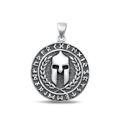 Sterling Silver Oxidized Spartan Warrior Pendant Face Height-25.6mm