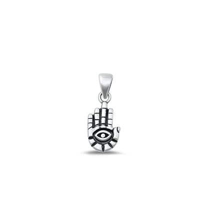 Sterling Silver Oxidized Hamsa And Evil Eye Plain Pendant Face Height-12.3mm