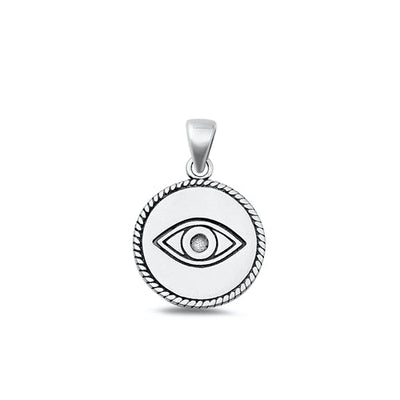 Sterling Silver Oxidized Evil Eye Plain Pendant Face Height-17.3mm