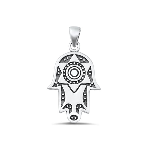 Sterling Silver Oxidized Hamsa Plain Pendant Face Height-24.5mm