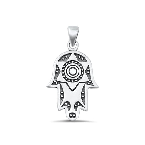 Sterling Silver Oxidized Hamsa Plain Pendant Face Height-24.5mm