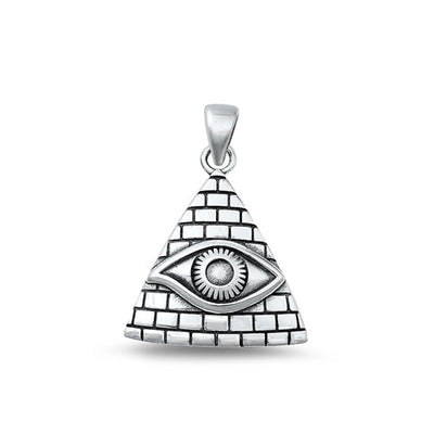 Sterling Silver Oxidized Evil Eye And Pyramid Plain Pendant Face Height-20.3mm