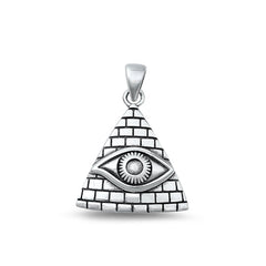 Sterling Silver Oxidized Evil Eye And Pyramid Plain Pendant Face Height-20.3mm