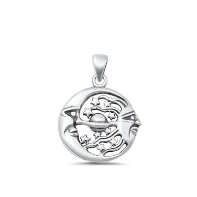 Sterling Silver Oxidized Moon, Sun And Star Plain Pendant Face Height-19.9mm