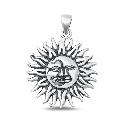 Sterling Silver Oxidized Sun Plain Pendant Face Height-27mm