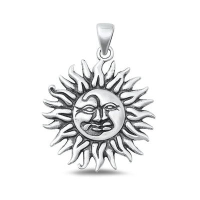 Sterling Silver Oxidized Sun Plain Pendant Face Height-27mm