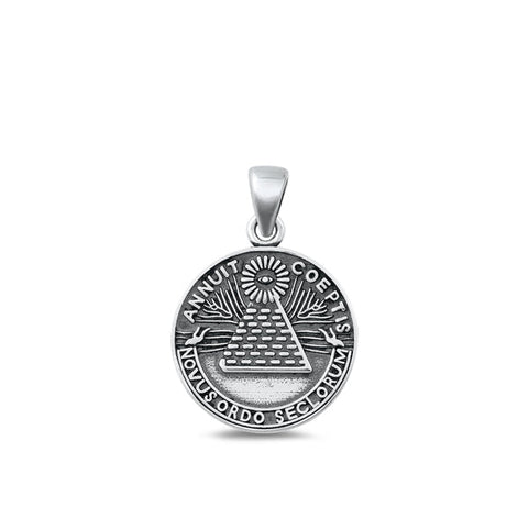 Sterling Silver Oxidized Novus Ordo Seclorum Plain Pendant Face Height-17.9mm