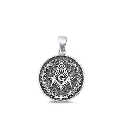 Sterling Silver Oxidized Masonic Freemason Plain Pendant Face Height-19.5mm