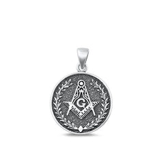 Sterling Silver Oxidized Masonic Freemason Plain Pendant Face Height-19.5mm