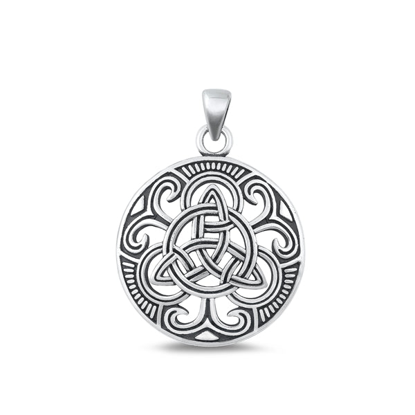 Sterling Silver Oxidized Celtic Knot Plain Pendant Face Height-23.9mm