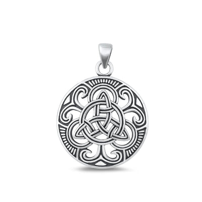 Sterling Silver Oxidized Celtic Knot Plain Pendant Face Height-23.9mm