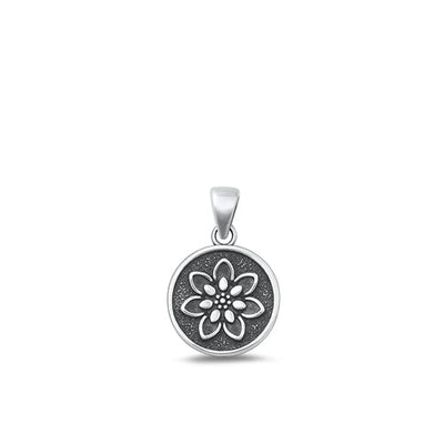 Sterling Silver Oxidized Flower Plain Pendant Face Height-13mm