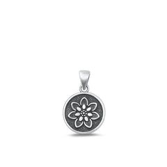 Sterling Silver Oxidized Flower Plain Pendant Face Height-13mm