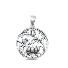 Load image into Gallery viewer, Sterling Silver Oxidized Lotus Plain Pendant Face Height-23.5mm