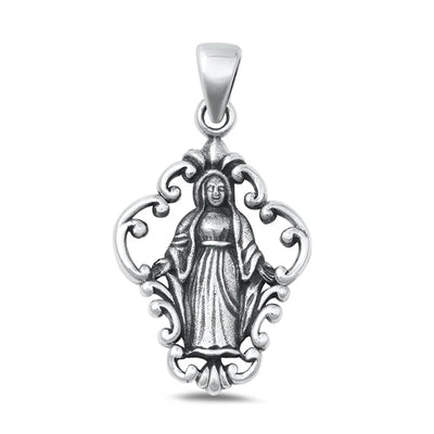 Sterling Silver Oxidized Virgin Mary Plain Pendant Face Height-29.4mm