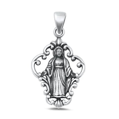 Sterling Silver Oxidized Virgin Mary Plain Pendant Face Height-29.4mm