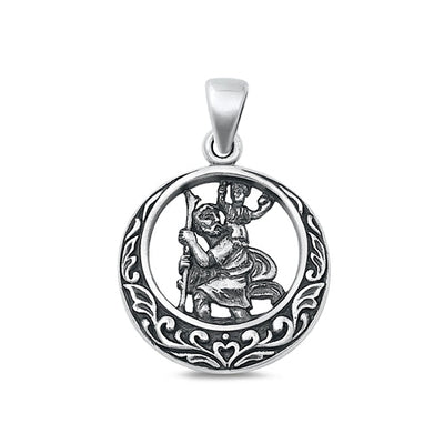 Sterling Silver Oxidized St. Christopher Plain Pendant Face Height-24.4mm