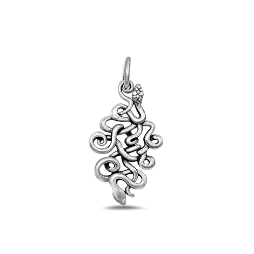 Sterling Silver Oxidized Snakes Plain Pendant Face Height-22.5mm