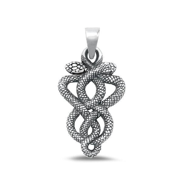 Sterling Silver Oxidized Snakes Plain Pendant Face Height-32.8mm