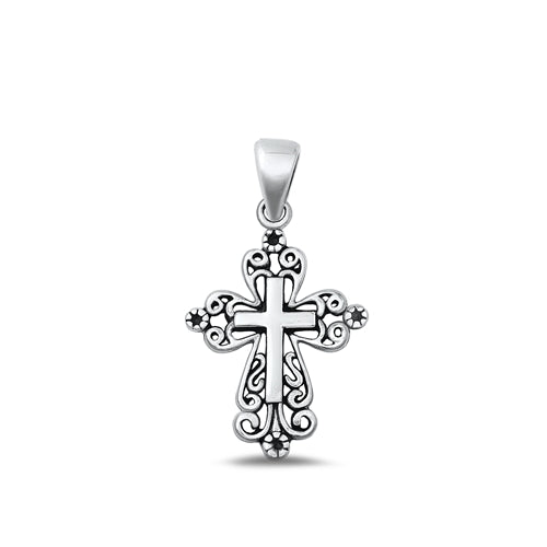 Sterling Silver Oxidized Cross Plain Pendant Face Height-21.5mm
