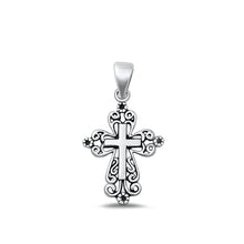 Load image into Gallery viewer, Sterling Silver Oxidized Cross Plain Pendant Face Height-21.5mm
