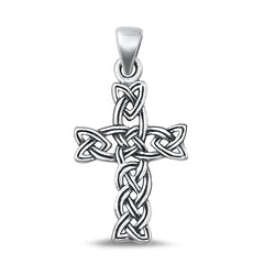 Sterling Silver Oxidized Celtic Cross Plain Pendant Face Height-30.5mm