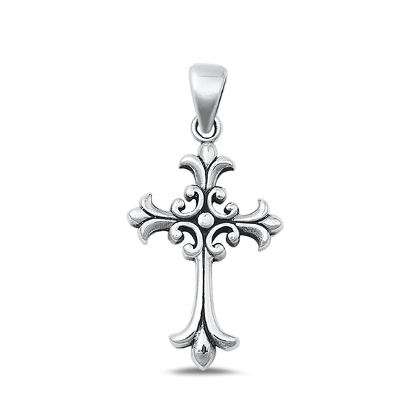 Sterling Silver Oxidized Cross Plain Pendant Face Height-20.6mm
